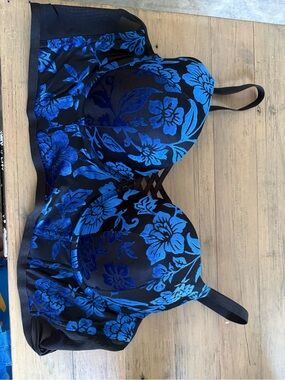 Torrid Push-up Bra with Black with Blue Floral Jacquard